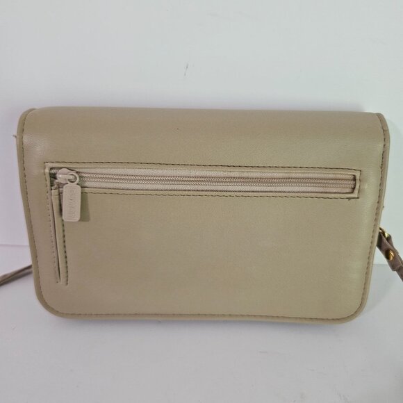 Buxton Beige Leather Crossbody Wallet Clutch‎ Purse Wristlet With Mirror 《834》M - Picture 11 of 12